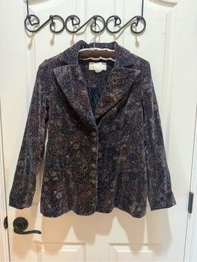 Women's Velvet Floral Blazer Jacket - Multicolor in Brown, Blue and Red tones